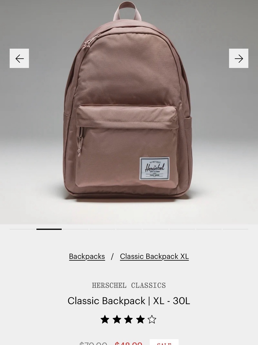 Herschel Supply Company Classic Backpack XL in Dusty Rose
